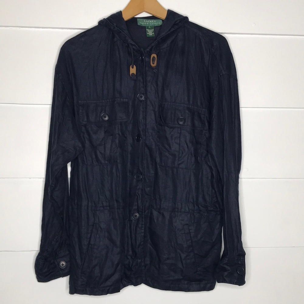 Lauren Ralph Lauren 100% Linen Lightweight Hooded Jacket in Navy